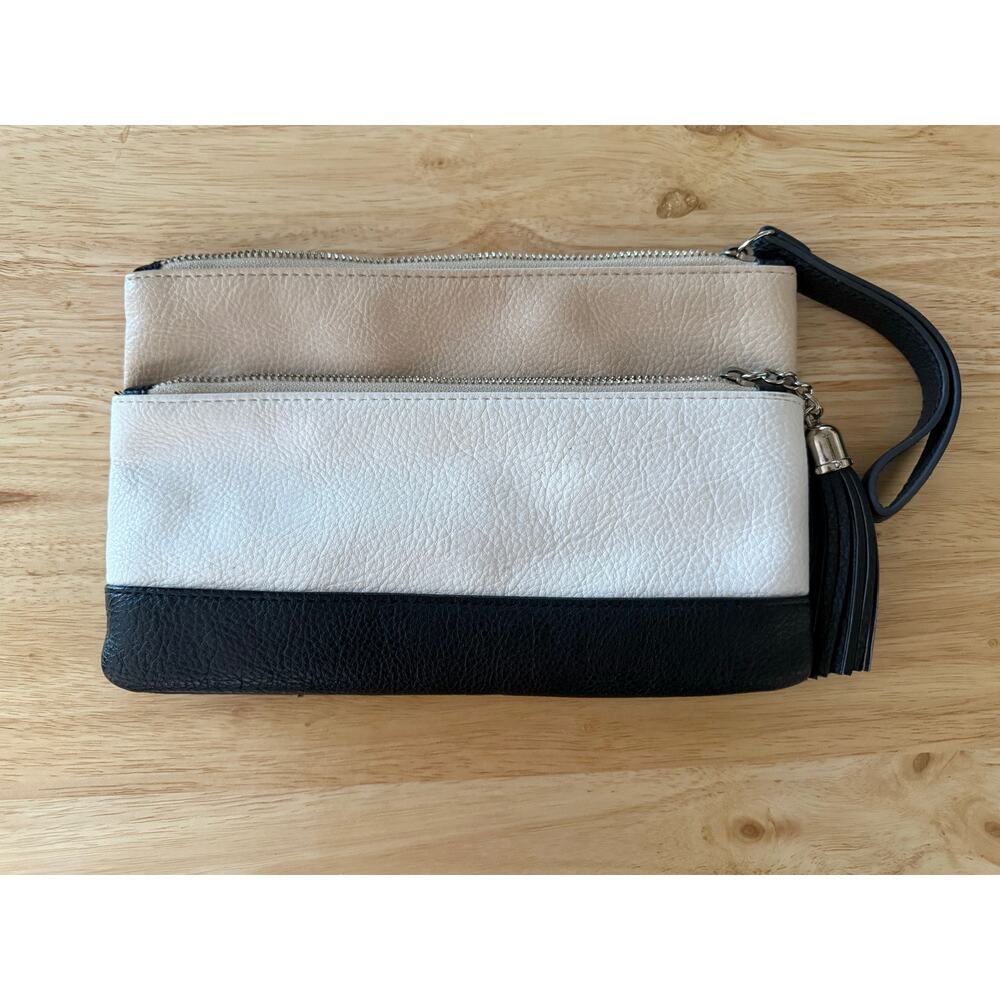 Express Color Block Leather Clutch with Tassel